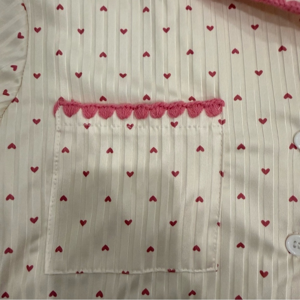 Coquette Aesthetic Ribbed Heart Pajamas Shorts Set with Scalloped Trim-Medium - Picture 8 of 14